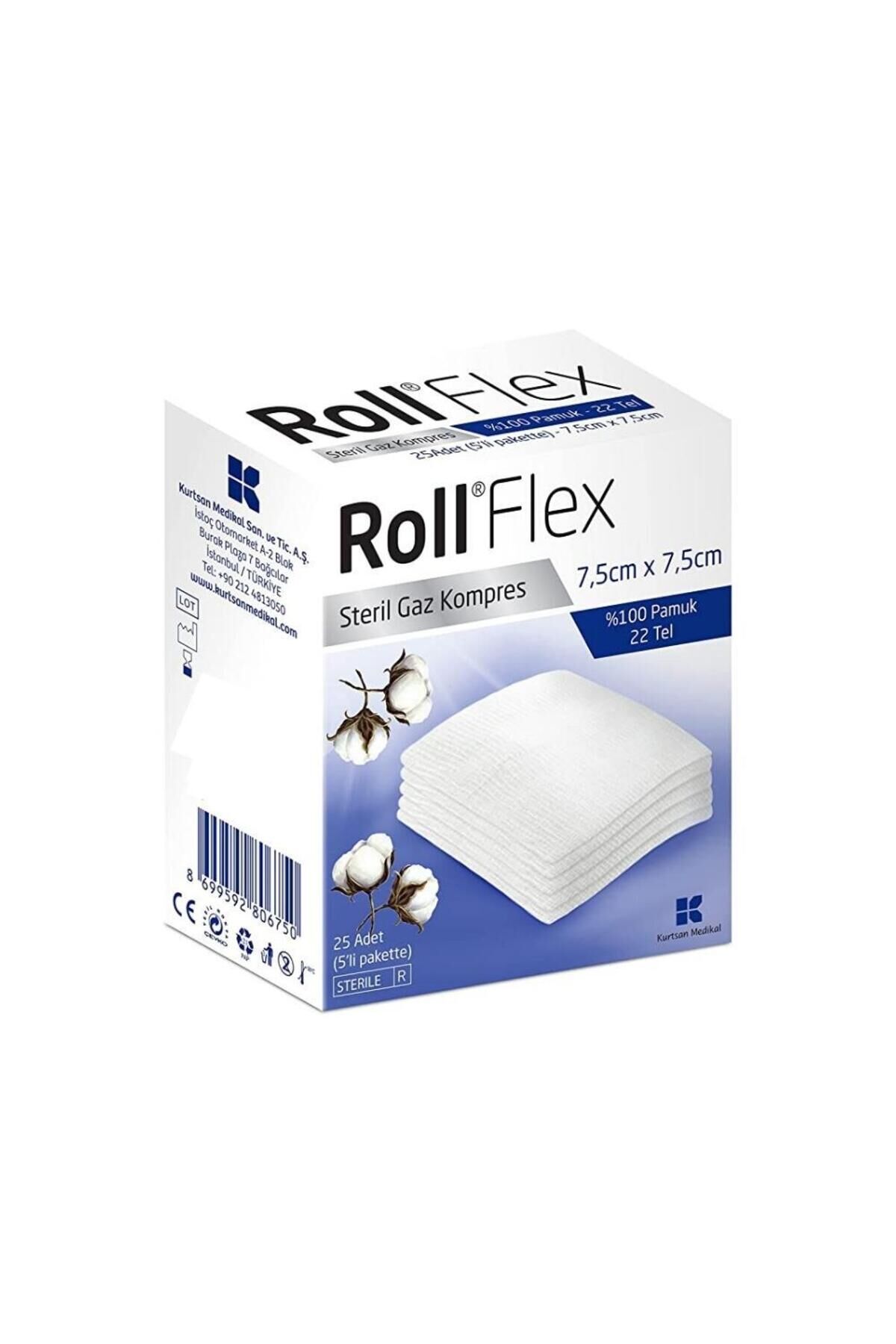 Roll Flex Steril Gaz Kompres 7,5cm X 7,5cm 25'li