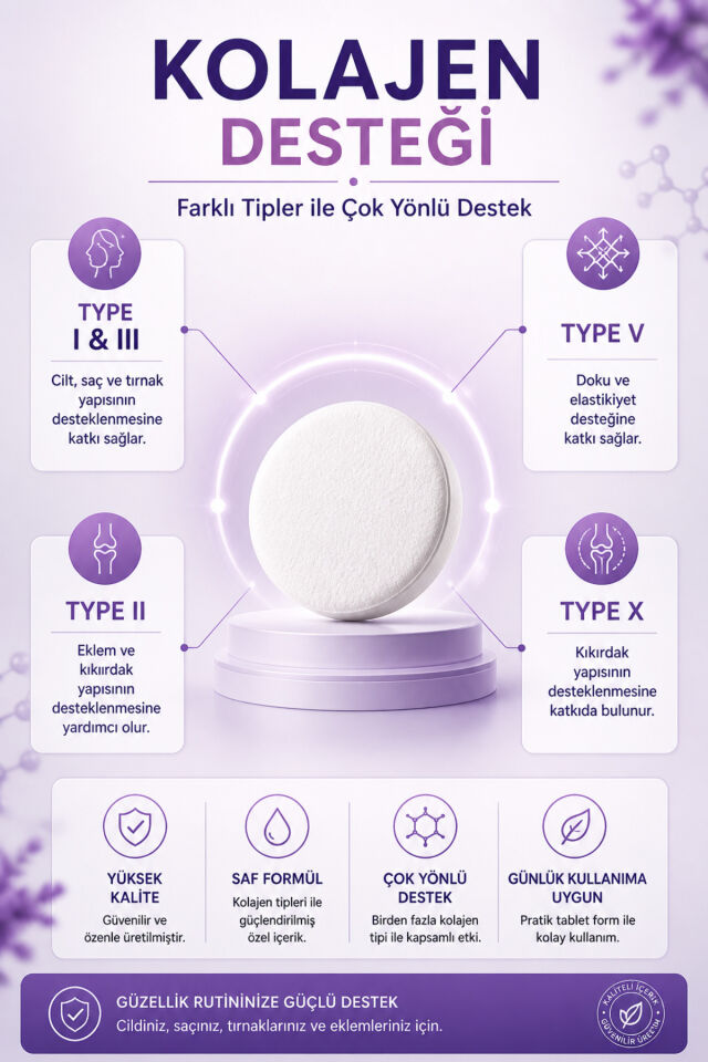 5 Tip Hidrolize Kolajen Tip 1, 2, 3, 5 ve 10 Kolajen & 15 Aminoasit 90 Tablet - C Vitamini, Çinko ve Selenyum İçerikli