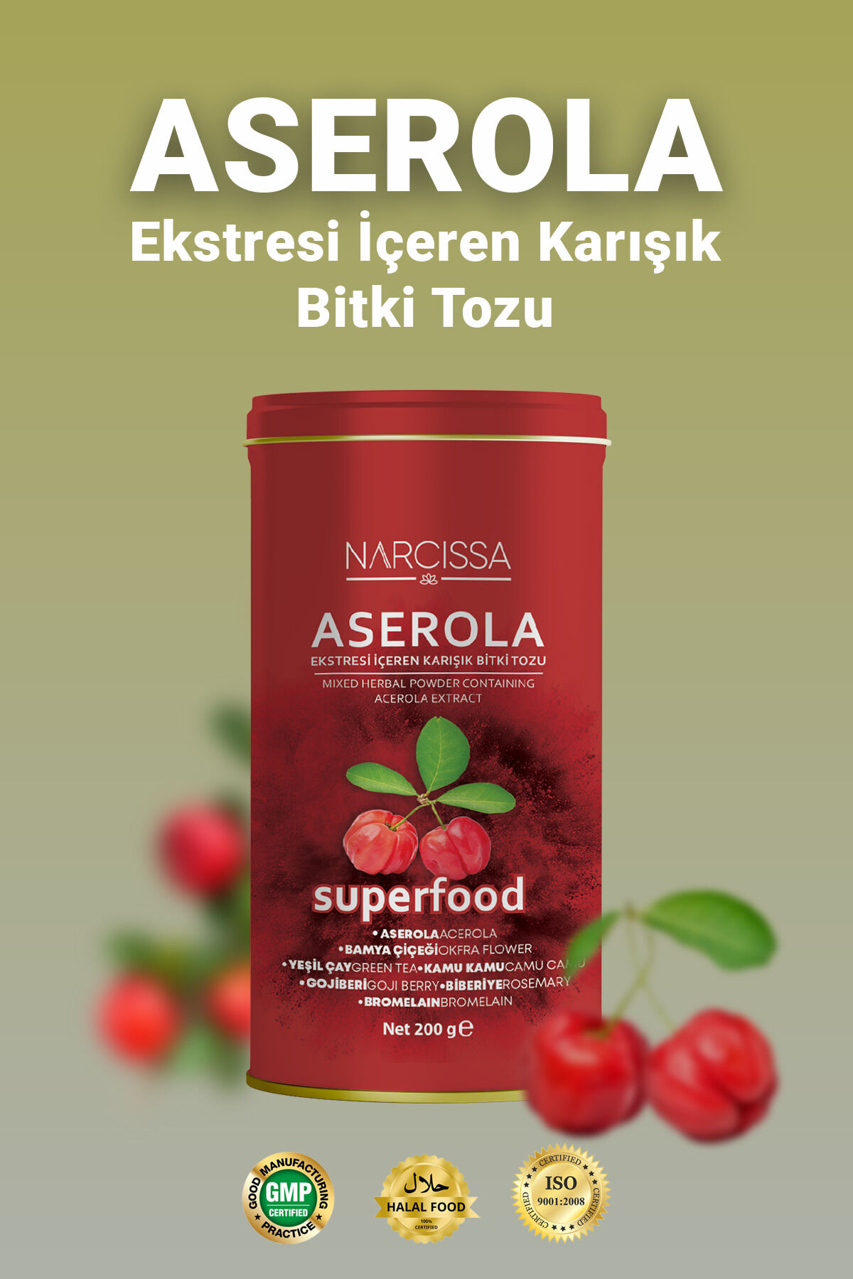 Aserola Ekstresi içeren Karışık Bitki Tozu - Aserola Detoks Form Çayı