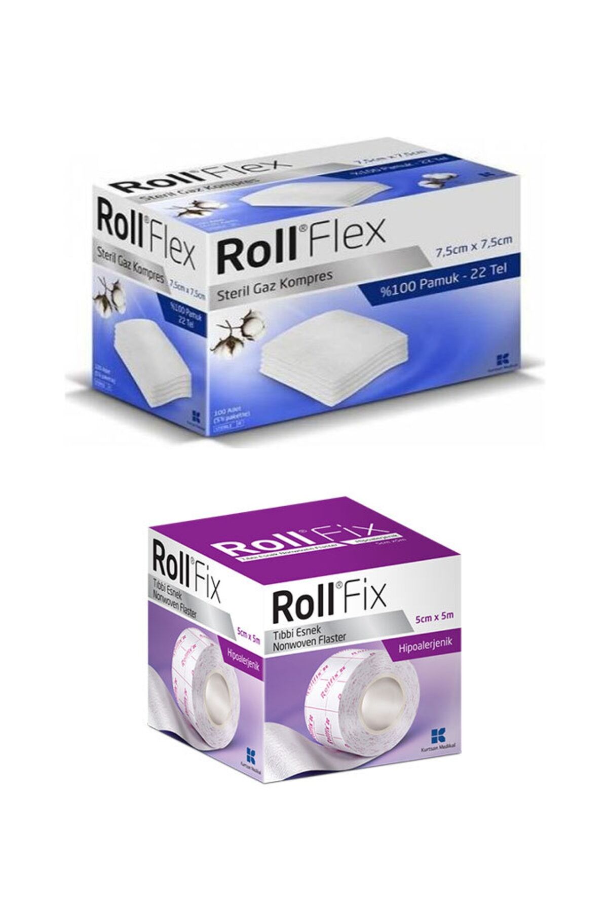 Roll Flex Steril Gaz Kompres Gazlı Bez Spanç 7.5cm X 7.5cm 100 Adet Fix 5cm X 5mt