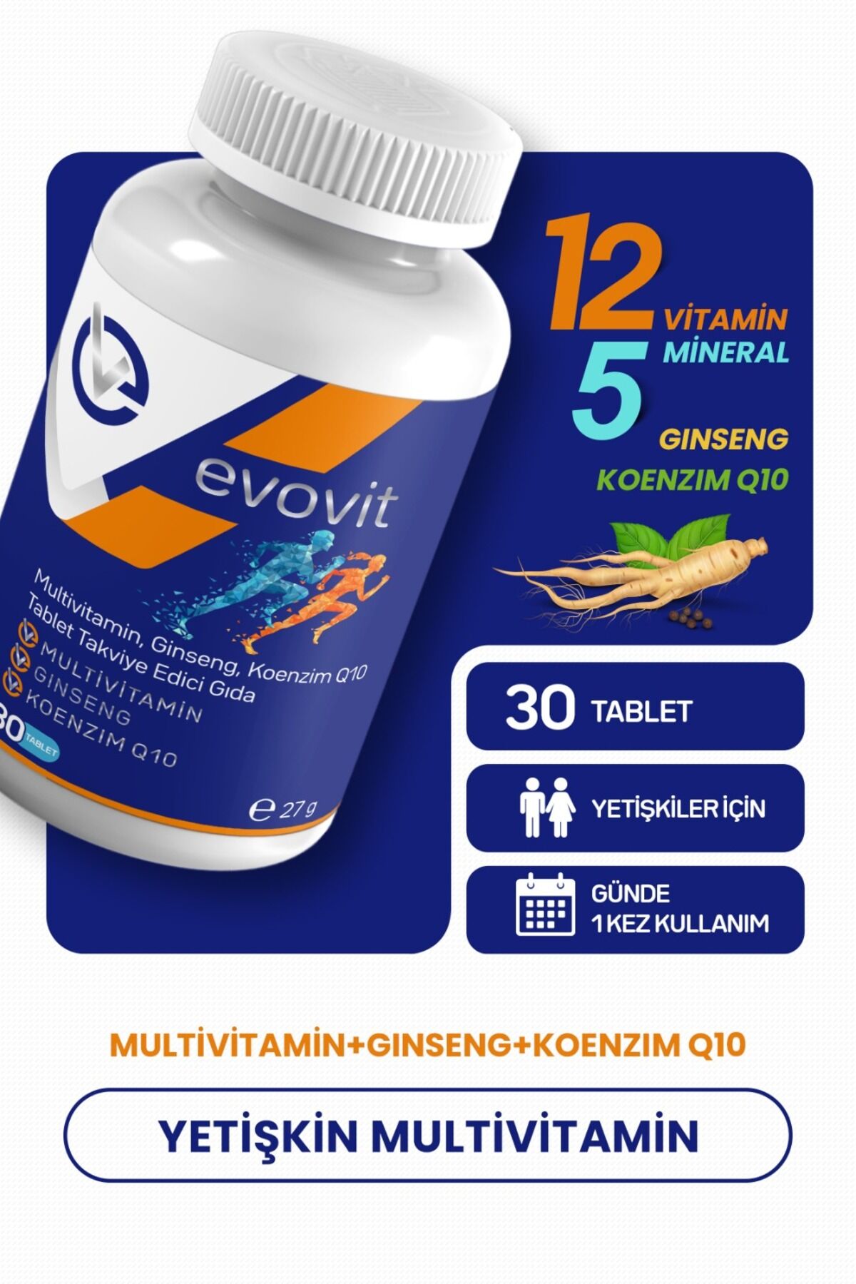 Evovit 30 Tablet | Multivitamin Ve Mineral, Ginseng, Koenzim Q10
