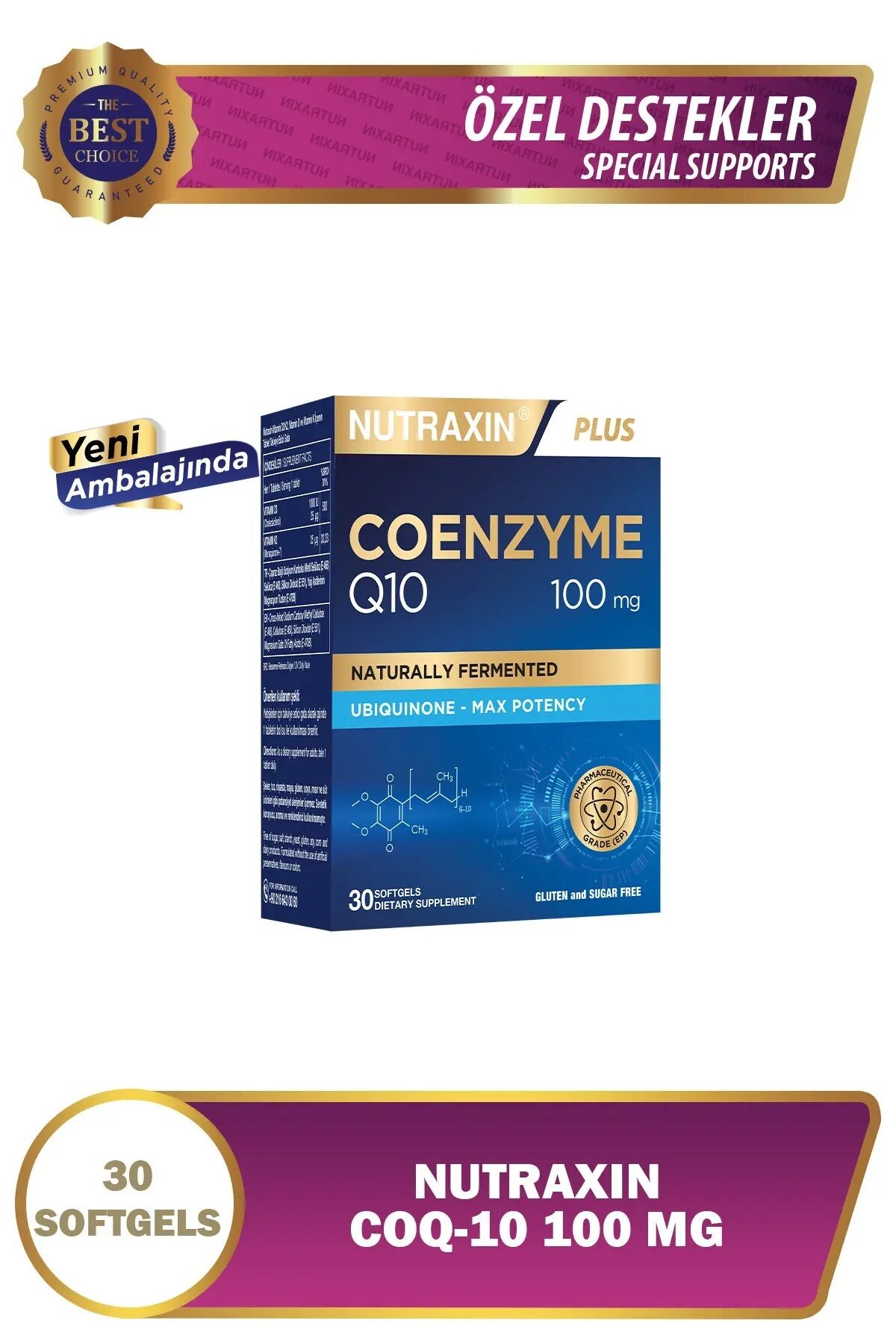 NUTRAXIN KOENZIM Q-10 YUMUSAK KAPSUL 100 MG 30 KAPSULLUK AMBALAJ