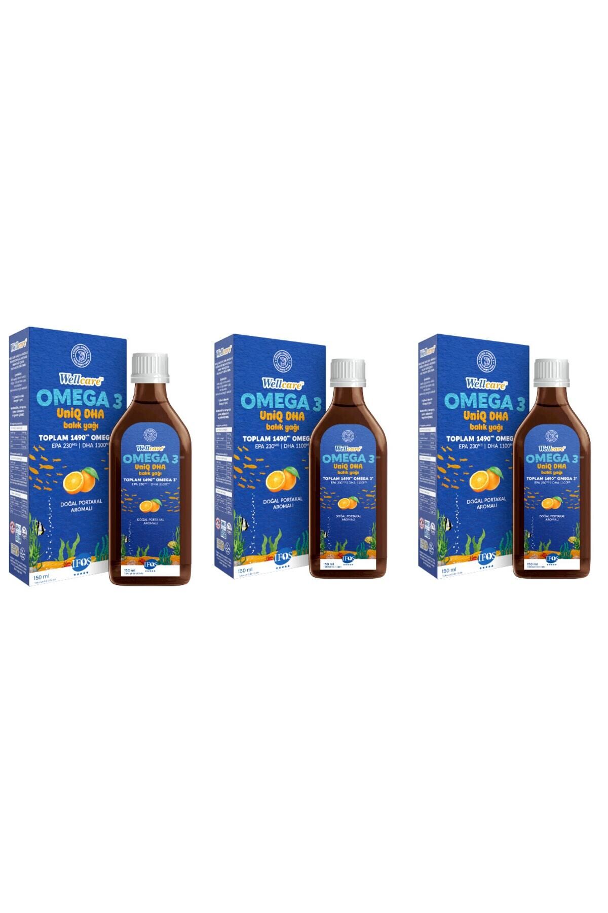 Omega 3 Uniq Doğal Portakal Balık Yağı Sıvı 150 Ml 3 Kutu