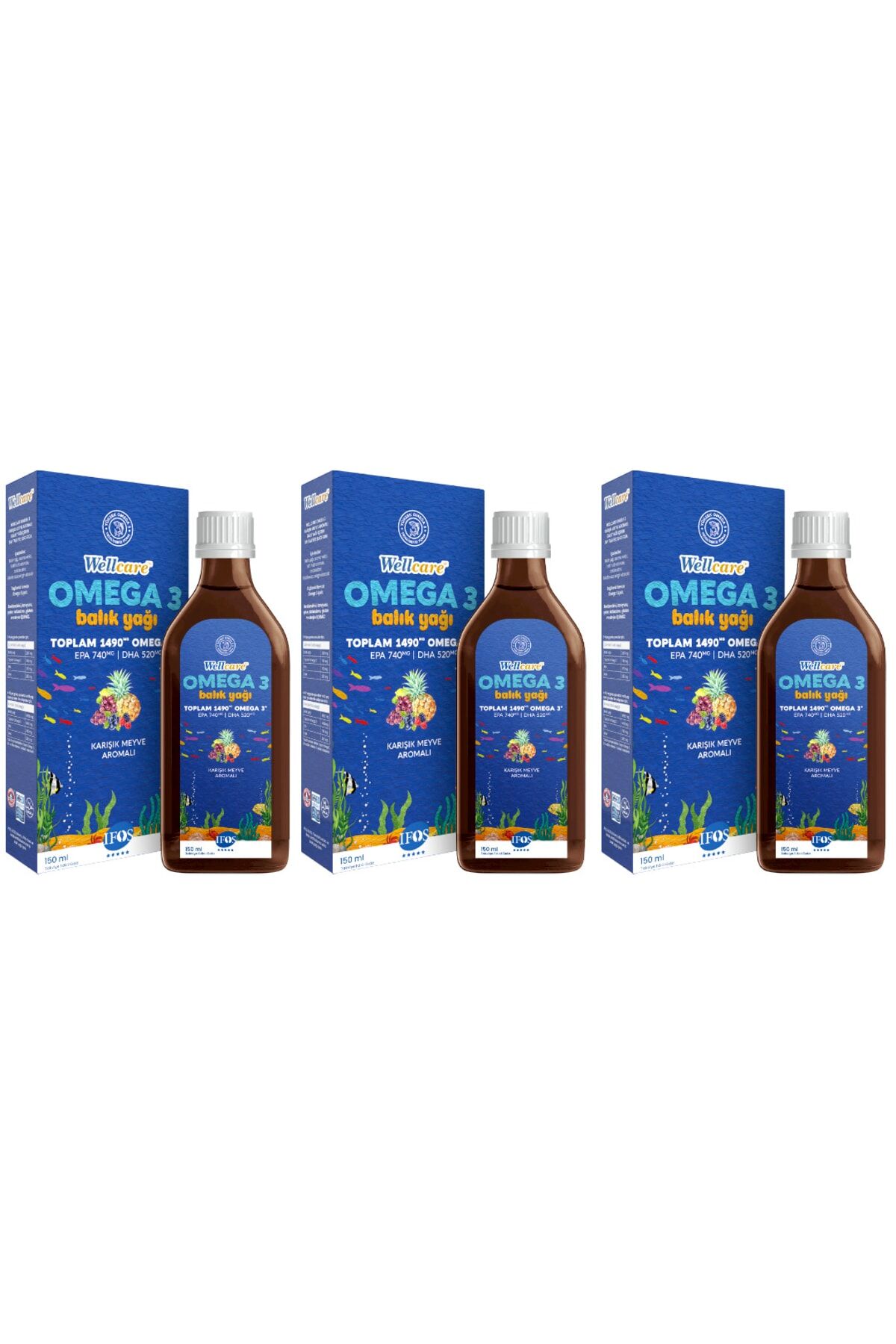 Omega 3 Fish Oil Karışık Meyve Aromalı Balık Yağı 150 Ml 3 Kutu