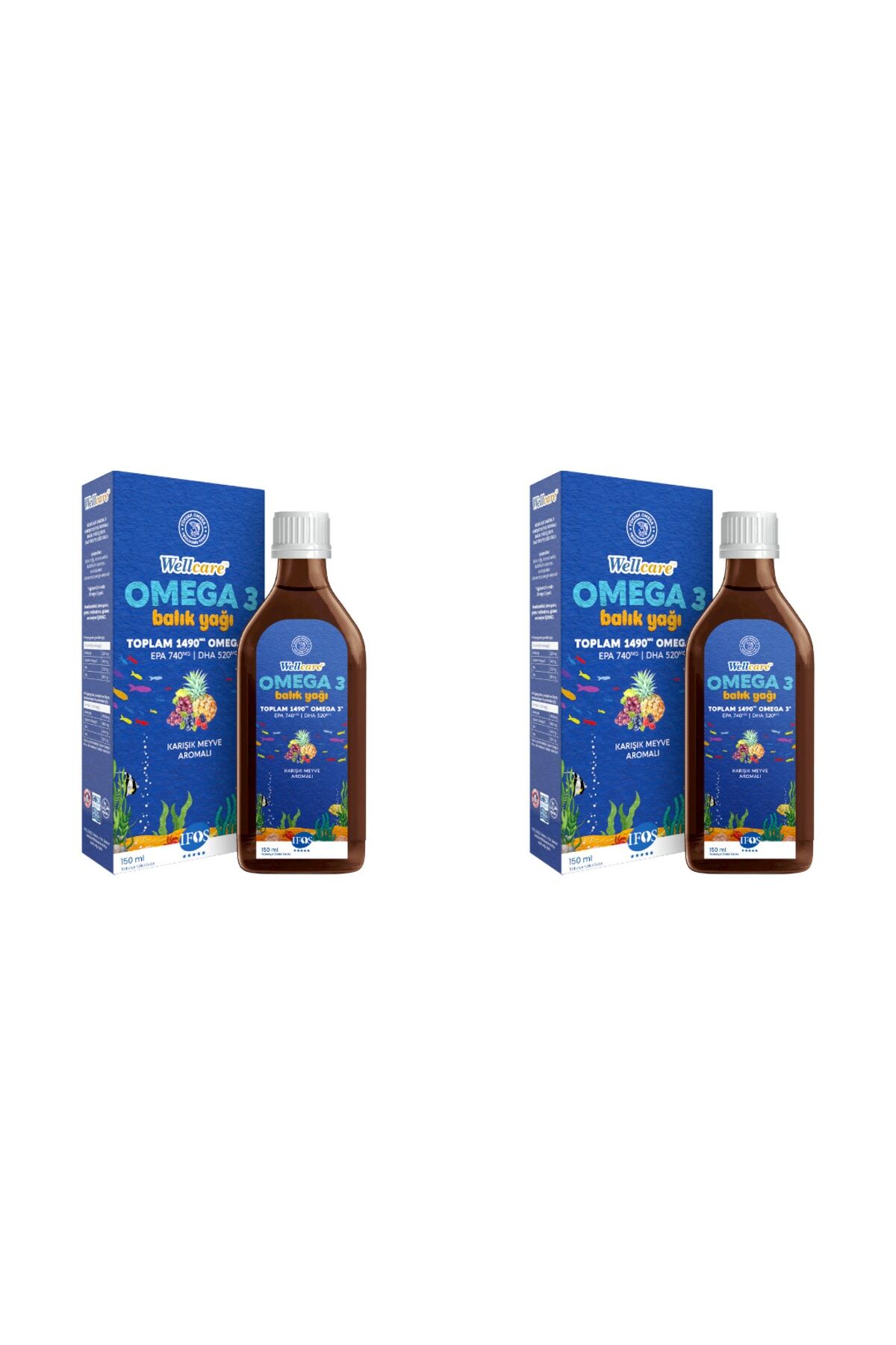 Omega 3 Fish Oil Karışık Meyve Aromalı Balık Yağı 150 Ml 2 Kutu