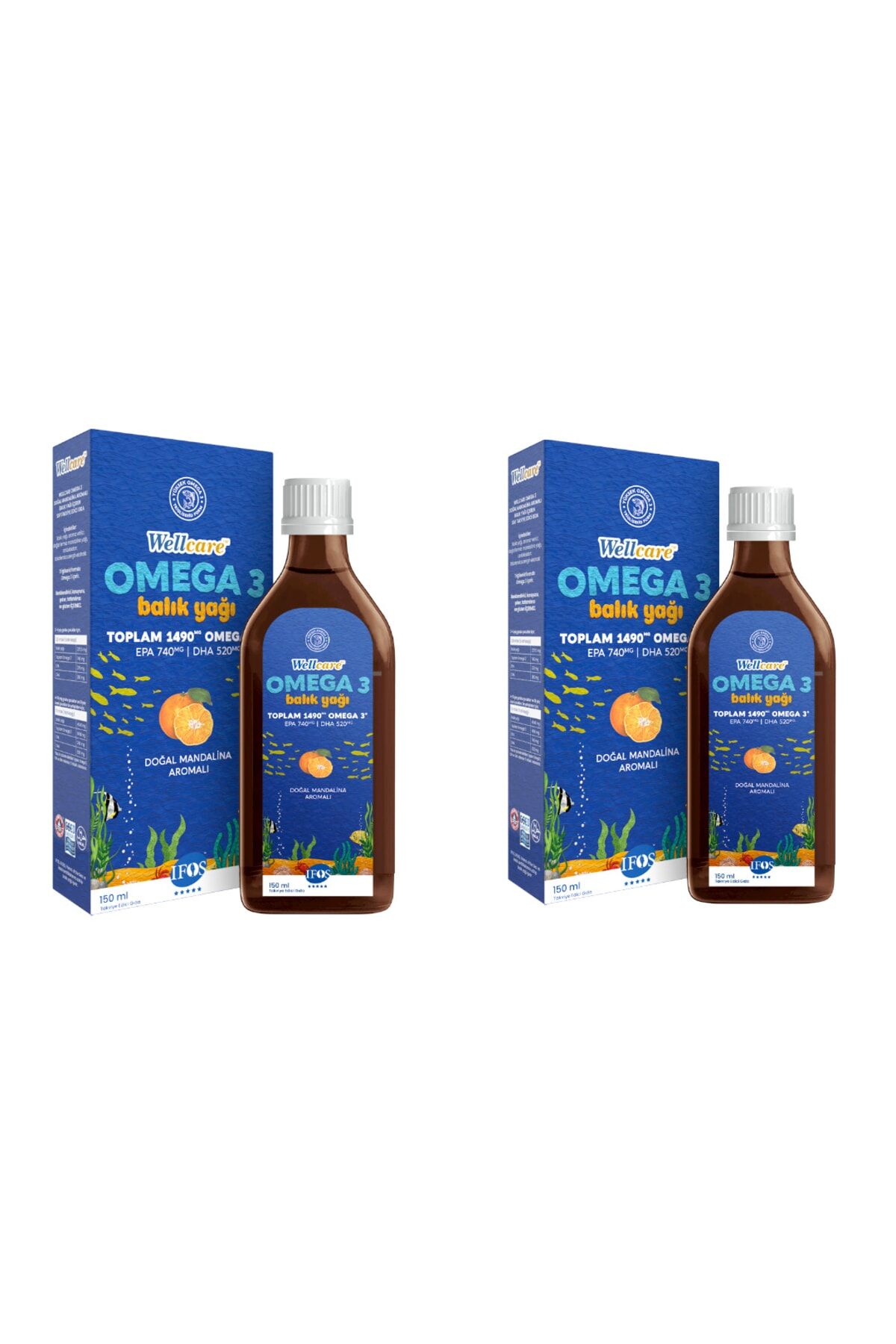 Omega 3 Doğal Mandalina Balık Yağı Sıvı 150 Ml 2 Kutu