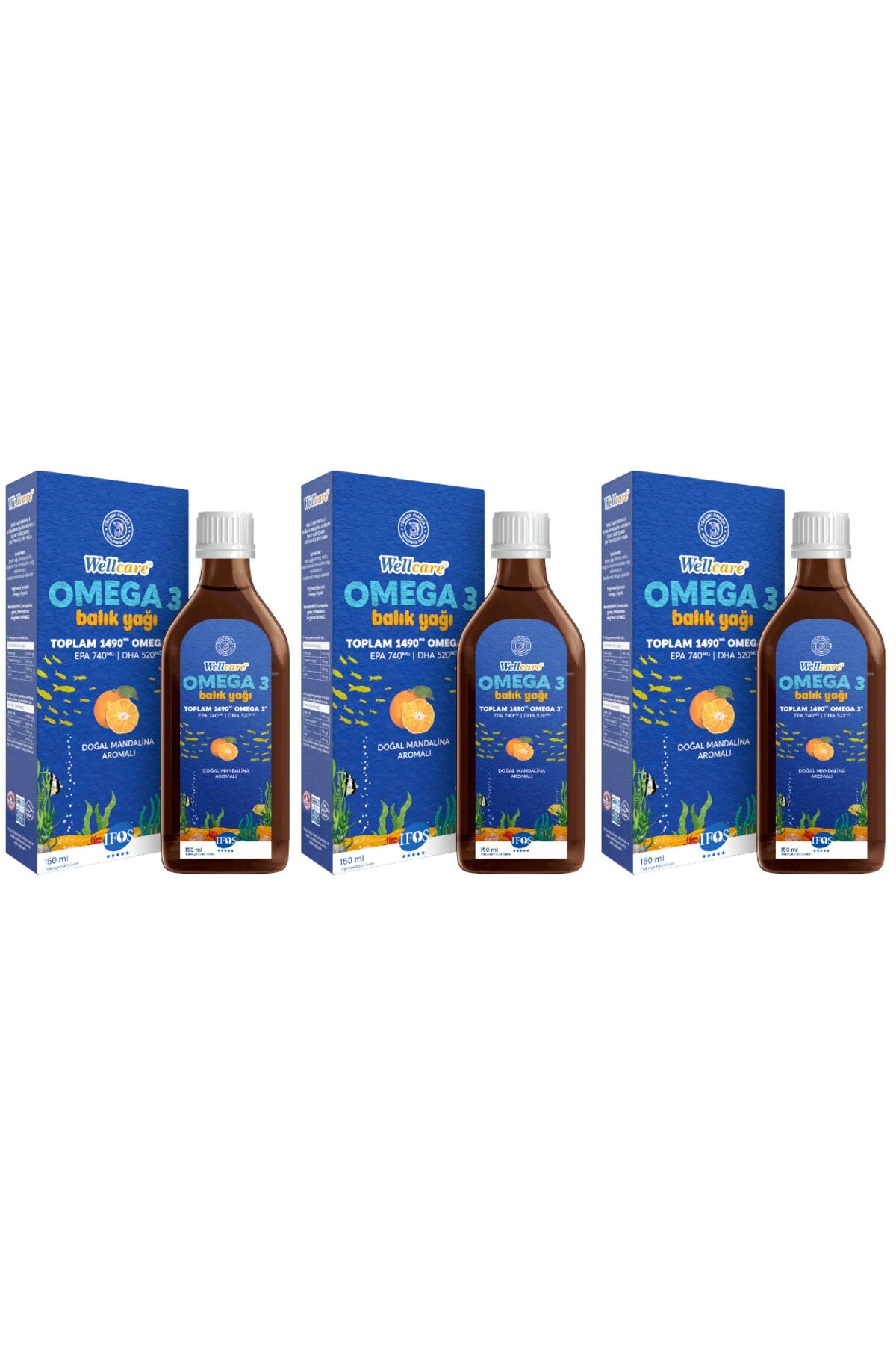 Omega 3 Doğal Mandalina Balık Yağı Sıvı 150 Ml 3 Kutu