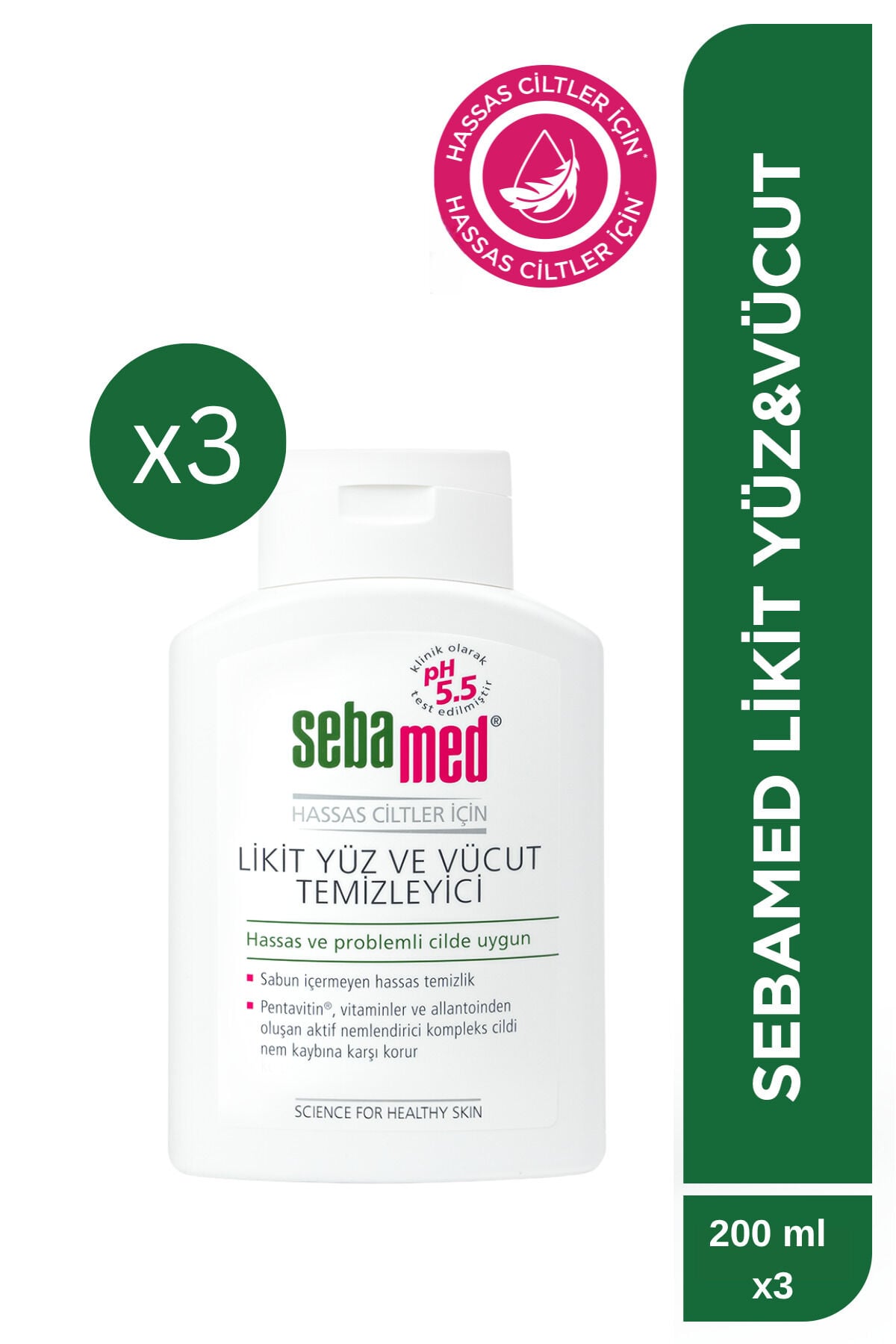 Yüz ve Vücut Temizleyici Likit 200 ml x 3 Adet Hassas Ciltler Nemlendirici pH 5.5 Nazik Temizlik