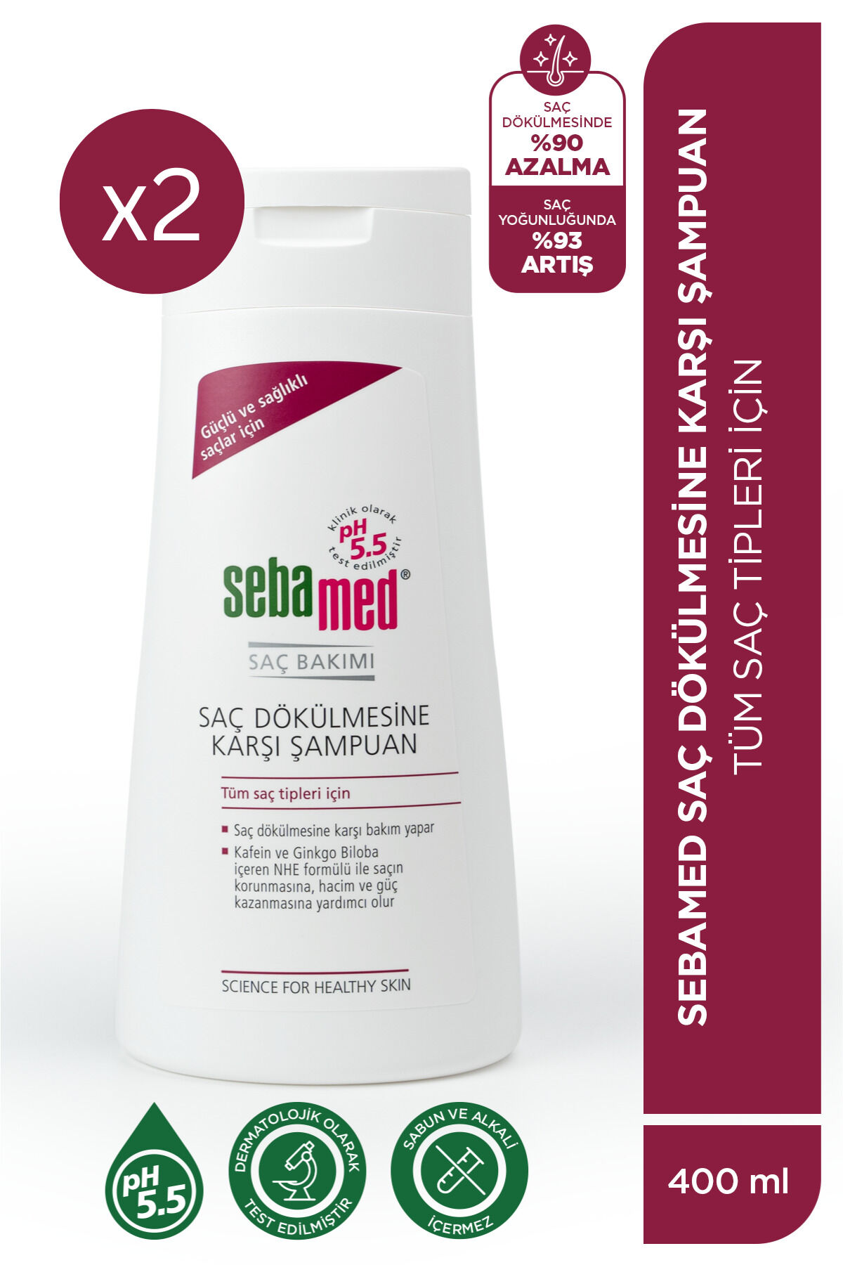 Kafein ve Ginkgo Biloba İçerikli Güçlendirici Şampuan 400 ml 2'li Set pH 5.5
