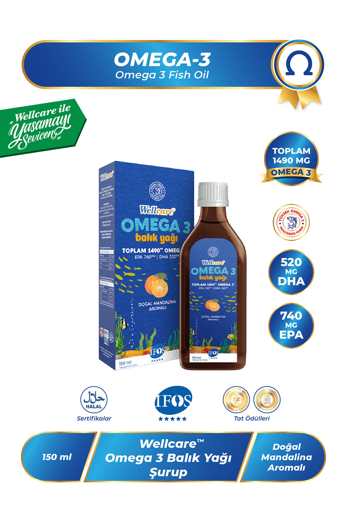 Omega 3 Doğal Mandalina Aromalı Balık Yağı - 150 ML