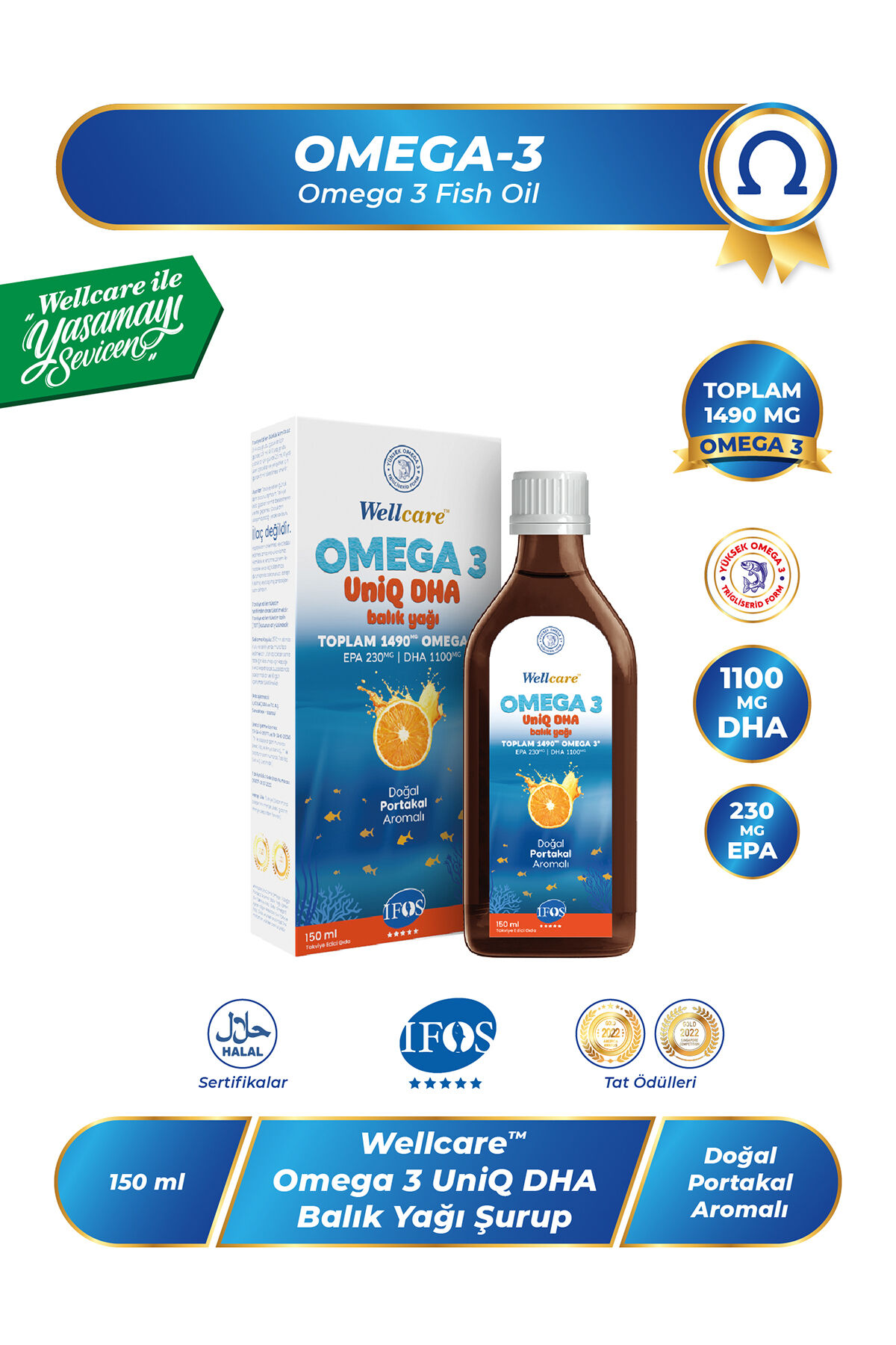 Uniq Dha Omega 3 Doğal Portakal Aromalı Balık Yağı - 150 ML