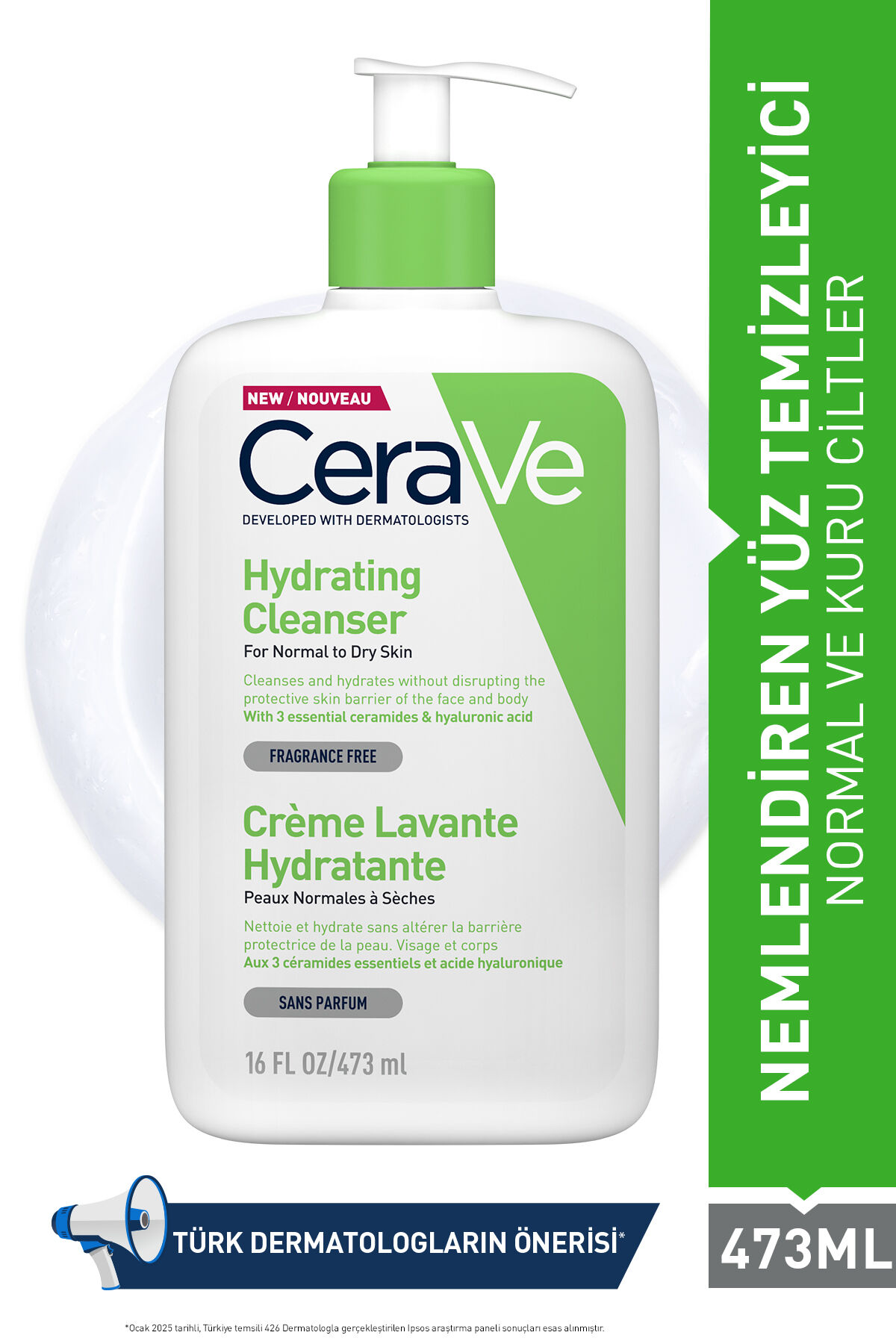 Normal ve Kuruya Dönük Ciltler için Seramid & Hyalüronik Asit İçeren Nemlendiren Temizleyici 473 ML